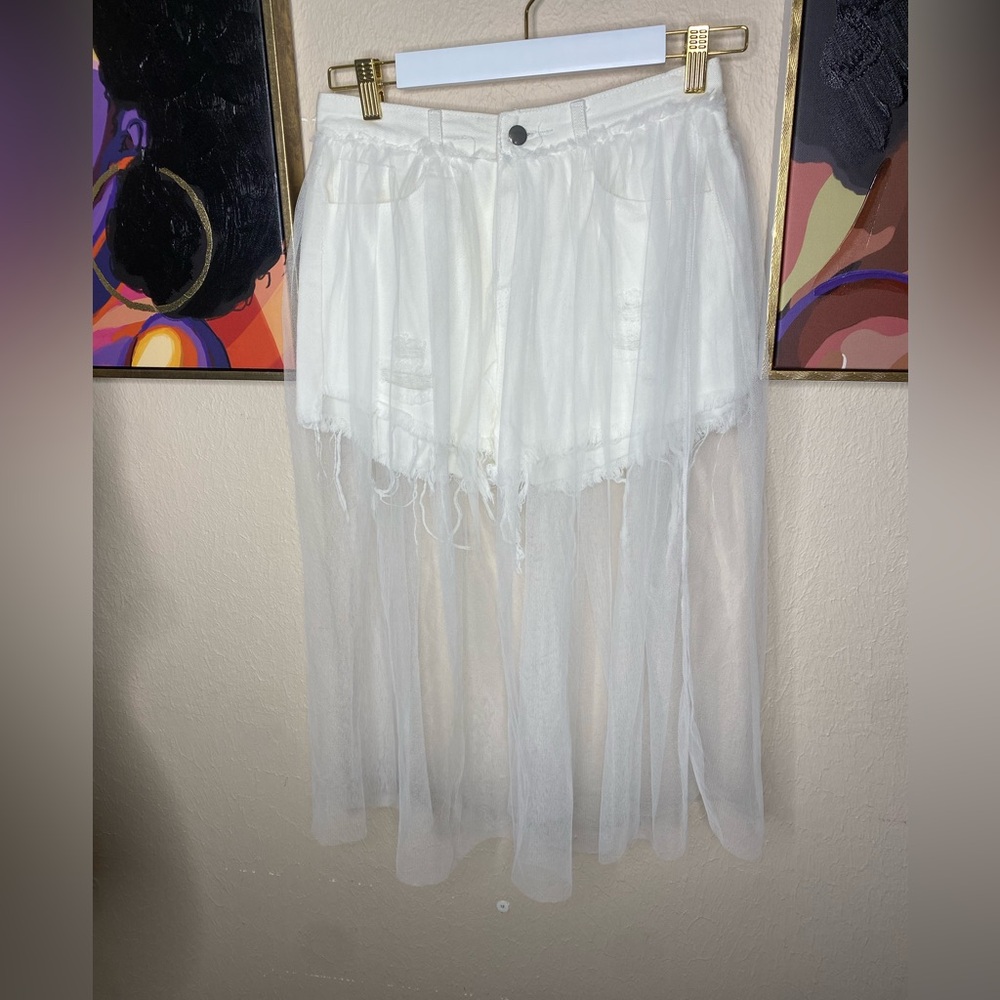 Chic White Sheer Overlay Shorts